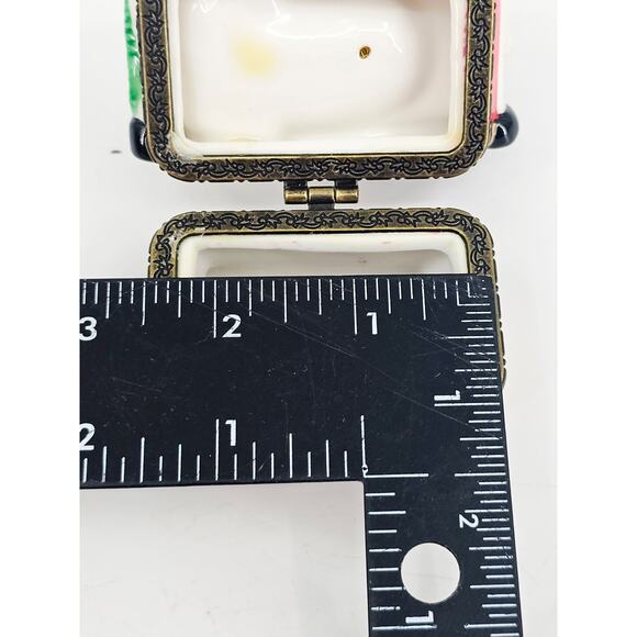 Vintage Ceramic Snowman Santa's Sleigh Frosty Hinged Trinket Box 3x2.5" - Picture 9 of 10